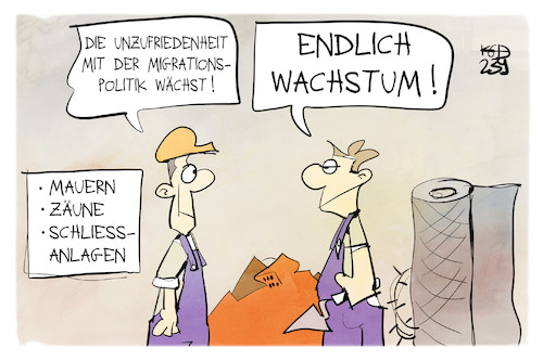 Cartoon: Unzufriedenheit mit der Migratio (medium) by Kostas Koufogiorgos tagged migration,koufogiorgos,karikatur,mauer,wachstum,migration,koufogiorgos,karikatur,mauer,wachstum