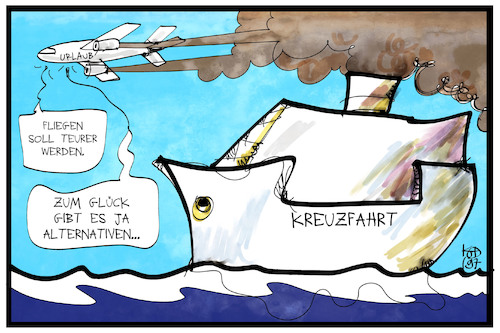 Cartoon: Urlaub und Klimaschutz (medium) by Kostas Koufogiorgos tagged karikatur,koufogiorgos,illustration,cartoon,urlaub,charter,kreuzfahrt,co2,steuer,preis,flugzeug,fliegen,meer,luftverschmutzung,klima,karikatur,koufogiorgos,illustration,cartoon,urlaub,charter,kreuzfahrt,co2,steuer,preis,flugzeug,fliegen,meer,luftverschmutzung,klima