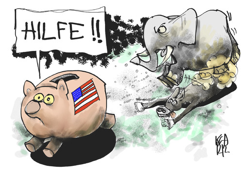 Cartoon: US-Haushaltsstreit (medium) by Kostas Koufogiorgos tagged usa,haushalt,streit,fiskalklippe,sparschwein,esel,elefant,demokraten,republikaner,wirtschaft,karikatur,kostas,koufogiorgos,usa,haushalt,streit,fiskalklippe,sparschwein,esel,elefant,demokraten,republikaner,wirtschaft,karikatur,kostas,koufogiorgos