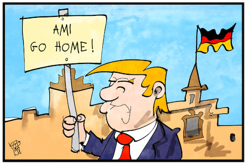 Cartoon: US-Soldaten in Deutschland (medium) by Kostas Koufogiorgos tagged karikatur,koufogiorgos,illustration,cartoon,trump,usa,soldaten,stationierung,deutschland,milität,truppen,karikatur,koufogiorgos,illustration,cartoon,trump,usa,soldaten,stationierung,deutschland,milität,truppen