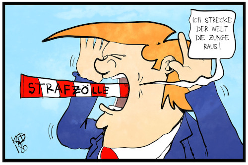 Cartoon: US-Strafzölle (medium) by Kostas Koufogiorgos tagged karikatur,koufogiorgos,illustration,cartoon,usa,strafzoll,trump,schranke,zunge,ärgern,handelspartner,eu,wirtschaft,karikatur,koufogiorgos,illustration,cartoon,usa,strafzoll,trump,schranke,zunge,ärgern,handelspartner,eu,wirtschaft