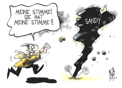 Cartoon: US-Sturm Sandy (medium) by Kostas Koufogiorgos tagged sandy,hurrikan,sturm,frankenstorm,stimme,wahl,usa,präsident,karikatur,kostas,koufogiorgos,sandy,hurrikan,sturm,frankenstorm,stimme,wahl,usa,präsident,karikatur,kostas,koufogiorgos
