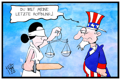 Cartoon: USA (medium) by Kostas Koufogiorgos tagged karikatur,koufogiorgos,illustration,cartoon,usa,uncle,sam,justitia,gesetz,recht,amtsenthebung,karikatur,koufogiorgos,illustration,cartoon,usa,uncle,sam,justitia,gesetz,recht,amtsenthebung