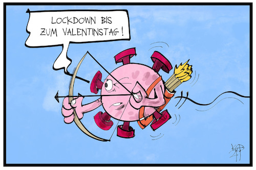 Cartoon: Valentinstag 2021 (medium) by Kostas Koufogiorgos tagged karikatur,koufogiorgos,illustration,cartoon,lockdown,valentinstag,amor,pfeil,bogen,treffer,infektion,pandemie,corona,karikatur,koufogiorgos,illustration,cartoon,lockdown,valentinstag,amor,pfeil,bogen,treffer,infektion,pandemie,corona