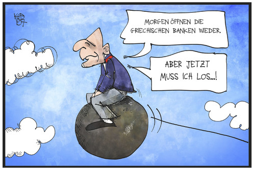 Cartoon: Varoufakis Versprechen (medium) by Kostas Koufogiorgos tagged karikatur,koufogiorgos,illustration,cartoon,varoufakis,bank,kanonenkugel,lüge,münchhausen,finanzminister,rücktritt,griechenland,politik,grexit,karikatur,koufogiorgos,illustration,cartoon,varoufakis,bank,kanonenkugel,lüge,münchhausen,finanzminister,rücktritt,griechenland,politik,grexit