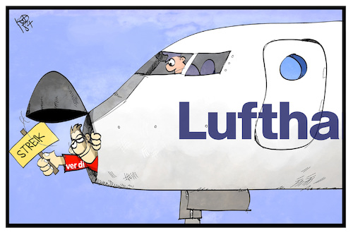 Cartoon: verdi-Streik (medium) by Kostas Koufogiorgos tagged karikatur,koufogiorgos,illustration,cartoon,verdi,streik,lufthansa,gewerkschaft,arbeit,arbeitskamof,flughafen,flugzeug,arbeitsniederlegung,wirtschaft,mitarbeiter,karikatur,koufogiorgos,illustration,cartoon,verdi,streik,lufthansa,gewerkschaft,arbeit,arbeitskamof,flughafen,flugzeug,arbeitsniederlegung,wirtschaft,mitarbeiter