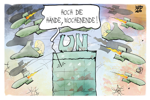 Cartoon: Vereinte Nationen (medium) by Kostas Koufogiorgos tagged karikatur,koufogiorgos,wochenende,un,vereinte,nationen,krieg,raketen,waffen,ignoranz,karikatur,koufogiorgos,wochenende,un,vereinte,nationen,krieg,raketen,waffen,ignoranz