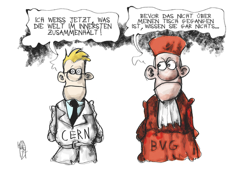 Cartoon: Verfassungsrichter (medium) by Kostas Koufogiorgos tagged urteil,richter,verfassung,cern,bvg,wissenschaftler,klage,karikatur,kostas,koufogiorgos,bvg,cern,verfassung,richter,urteil,wissenschaftler