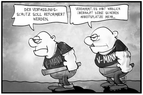 Cartoon: Verfassungsschutzreform (medium) by Kostas Koufogiorgos tagged karikatur,koufogiorgos,illustration,cartoon,neonazi,skinhead,vmann,verfassungsschutz,job,arbeit,arbeitslosigkeit,politik,karikatur,koufogiorgos,illustration,cartoon,neonazi,skinhead,vmann,verfassungsschutz,job,arbeit,arbeitslosigkeit,politik