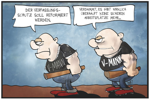 Cartoon: Verfassungsschutzreform (medium) by Kostas Koufogiorgos tagged karikatur,koufogiorgos,illustration,cartoon,neonazi,skinhead,vmann,verfassungsschutz,job,arbeit,arbeitslosigkeit,politik,karikatur,koufogiorgos,illustration,cartoon,neonazi,skinhead,vmann,verfassungsschutz,job,arbeit,arbeitslosigkeit,politik