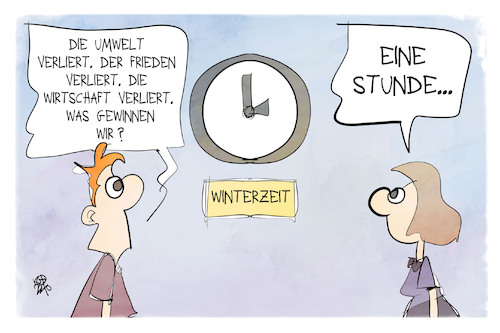 Cartoon: Verlierer (medium) by Kostas Koufogiorgos tagged karikatur,koufogiorgos,verlierer,gewinner,winterzeit,uhr,frieden,umwelt,wirtschaft,karikatur,koufogiorgos,verlierer,gewinner,winterzeit,uhr,frieden,umwelt,wirtschaft