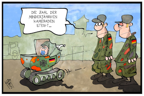 Cartoon: Bundeswehr (medium) by Kostas Koufogiorgos tagged karikatur,koufogiorgos,illustration,cartoon,bundeswehr,minderjährig,kind,panzer,kinderwagen,armee,militär,soldat,kindersoldat,karikatur,koufogiorgos,illustration,cartoon,bundeswehr,minderjährig,kind,panzer,kinderwagen,armee,militär,soldat,kindersoldat