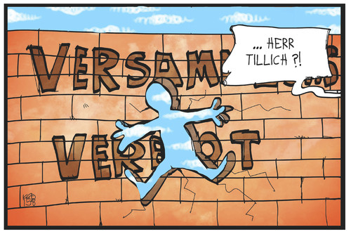 Cartoon: Versammlungsverbot (medium) by Kostas Koufogiorgos tagged karikatur,koufogiorgos,illustration,cartoon,tillich,sachsen,versammlungsverbot,heidenau,mauer,politik,blamage,gericht,urteil,verfügung,karikatur,koufogiorgos,illustration,cartoon,tillich,sachsen,versammlungsverbot,heidenau,mauer,politik,blamage,gericht,urteil,verfügung