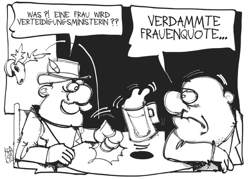 Cartoon: Verteidigungsministerin (medium) by Kostas Koufogiorgos tagged verteidigungsministerin,leyen,stammtisch,frauenquote,karikatur,koufogiorgos,politik,verteidigungsministerin,leyen,stammtisch,frauenquote,karikatur,koufogiorgos,politik