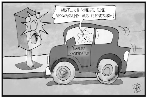 Cartoon: Verwarnung aus Flensburg (medium) by Kostas Koufogiorgos tagged karikatur,koufogiorgos,illustration,cartoon,flensburg,nahles,radar,auto,spd,vorsitz,blitzer,simone,lange,karikatur,koufogiorgos,illustration,cartoon,flensburg,nahles,radar,auto,spd,vorsitz,blitzer,simone,lange