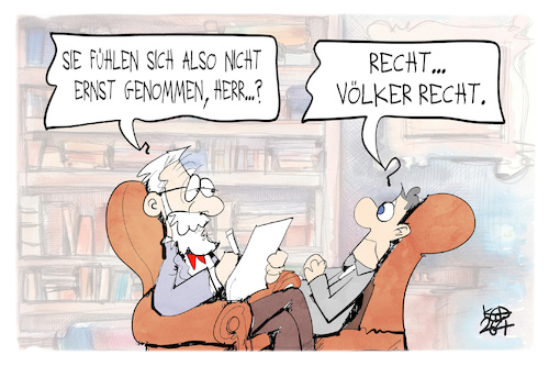 Cartoon: Völkerrecht (medium) by Kostas Koufogiorgos tagged karikatur,koufogiorgos,völkerrecht,psychiater,krieg,karikatur,koufogiorgos,völkerrecht,psychiater,krieg