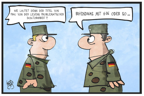 Cartoon: Von der Leyen (medium) by Kostas Koufogiorgos tagged karikatur,koufogiorgos,illustration,cartoon,von,der,leyen,plagiat,bundeswehr,soldat,g36,gewehr,betrug,verteidigungsministerin,doktorarbeit,dissertation,karikatur,koufogiorgos,illustration,cartoon,von,der,leyen,plagiat,bundeswehr,soldat,g36,gewehr,betrug,verteidigungsministerin,doktorarbeit,dissertation