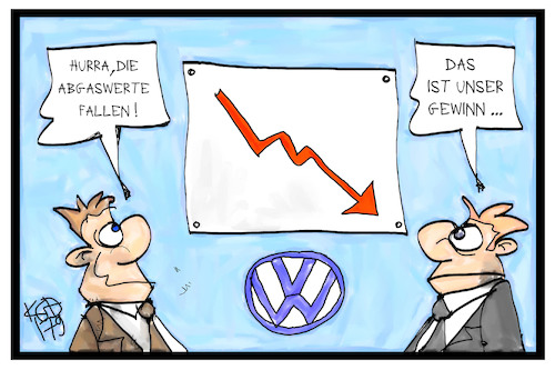 Cartoon: VW-Gewinnwarnung (medium) by Kostas Koufogiorgos tagged karikatur,koufogiorgos,illustration,cartoon,vw,volkswagen,gewinn,abgas,skandal,dieselgate,chart,kurve,grafik,autobauer,wirtschaft,geld,profit,karikatur,koufogiorgos,illustration,cartoon,vw,volkswagen,gewinn,abgas,skandal,dieselgate,chart,kurve,grafik,autobauer,wirtschaft,geld,profit