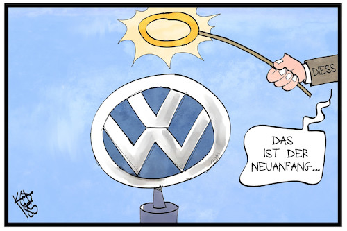 Cartoon: VW-Neuanfang (medium) by Kostas Koufogiorgos tagged karikatur,koufogiorgos,illustration,cartoon,vw,volkswagen,neuanfang,heiligenschein,logo,auto,autobauer,wirtschaft,automobilindustrie,karikatur,koufogiorgos,illustration,cartoon,vw,volkswagen,neuanfang,heiligenschein,logo,auto,autobauer,wirtschaft,automobilindustrie