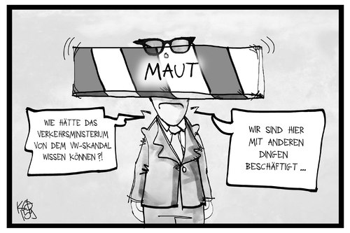 Cartoon: VW-Skandal (medium) by Kostas Koufogiorgos tagged karikatur,koufogiorgos,illustration,cartoon,dobrindt,brett,kopf,maut,schranke,vw,skandal,abgas,verkehrsminister,verkehrsministerium,automobil,wirtschaft,konzern,volkswagen,auto,karikatur,koufogiorgos,illustration,cartoon,dobrindt,brett,kopf,maut,schranke,vw,skandal,abgas,verkehrsminister,verkehrsministerium,automobil,wirtschaft,konzern,volkswagen,auto