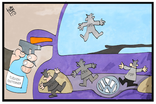 Cartoon: VW und die Politik (medium) by Kostas Koufogiorgos tagged karikatur,koufogiorgos,illustration,cartoon,vw,politik,fliegenentferner,auto,politiker,lobbyismus,volkswagen,wirtschaft,kumpanei,niedersachsen,karikatur,koufogiorgos,illustration,cartoon,vw,politik,fliegenentferner,auto,politiker,lobbyismus,volkswagen,wirtschaft,kumpanei,niedersachsen