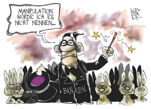Cartoon: Währungsmanipulation (medium) by Kostas Koufogiorgos tagged bank,zauberer,betrug,währung,euro,dollar,manipulation,wirtschaft,karikatur,koufogiorgos,bank,zauberer,betrug,währung,euro,dollar,manipulation,wirtschaft,karikatur,koufogiorgos