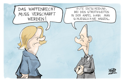 Cartoon: Waffenrecht (medium) by Kostas Koufogiorgos tagged karikatur,koufogiorgos,waffen,ampel,streit,faeser,gesetz,waffenrecht,karikatur,koufogiorgos,waffen,ampel,streit,faeser,gesetz,waffenrecht