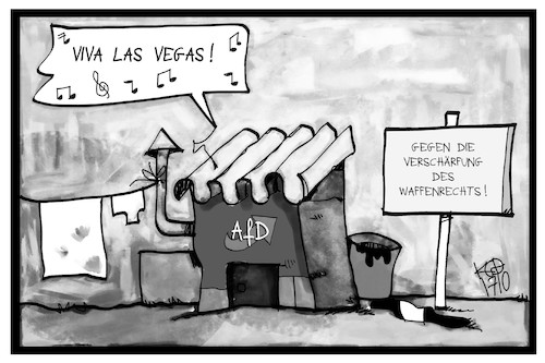 Cartoon: Waffenrecht AfD (medium) by Kostas Koufogiorgos tagged karikatur,koufogiorgos,illustration,cartoon,afd,partei,waffengesetz,waffenrecht,las,vegas,elvis,hütte,programm,wahlprogramm,karikatur,koufogiorgos,illustration,cartoon,afd,partei,waffengesetz,waffenrecht,las,vegas,elvis,hütte,programm,wahlprogramm