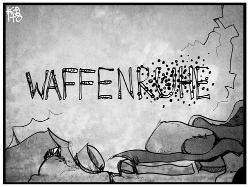 Cartoon: Waffenruhe (medium) by Kostas Koufogiorgos tagged karikatur,koufogiorgos,illustration,cartoon,waffenruhe,konflikt,krieg,nahost,einschüsse,politik,karikatur,koufogiorgos,illustration,cartoon,waffenruhe,konflikt,krieg,nahost,einschüsse,politik