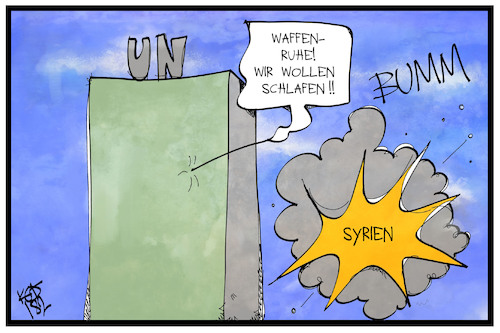 Cartoon: Waffenruhe für Syrien (medium) by Kostas Koufogiorgos tagged karikatur,koufogiorgos,illustration,cartoon,waffenruhe,ruhe,schlafen,un,united,nations,vereinte,nationen,krieg,konflikt,syrien,explosion,knall,karikatur,koufogiorgos,illustration,cartoon,waffenruhe,ruhe,schlafen,un,united,nations,vereinte,nationen,krieg,konflikt,syrien,explosion,knall