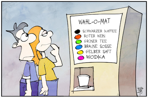 Cartoon: Wahl-O-Mat (medium) by Kostas Koufogiorgos tagged karikatur,koufogiorgos,illustration,cartoon,wahlomat,getränke,automat,bundestagswahl,wähler,karikatur,koufogiorgos,illustration,cartoon,wahlomat,getränke,automat,bundestagswahl,wähler