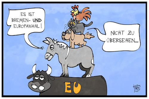 Cartoon: Wahl in Bremen (medium) by Kostas Koufogiorgos tagged karikatur,koufogiorgos,illustration,cartoon,bremen,wahl,europa,stadtmusikanten,symbol,wahrzeichen,grimm,märchen,demokratie,karikatur,koufogiorgos,illustration,cartoon,bremen,wahl,europa,stadtmusikanten,symbol,wahrzeichen,grimm,märchen,demokratie