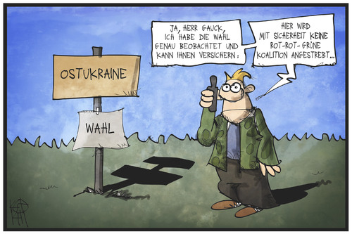 Cartoon: Wahl Ostukraine (medium) by Kostas Koufogiorgos tagged karikatur,koufogiorgos,illustration,cartoon,ostukraine,wahl,gauck,rot,grün,linke,koalition,demokratie,politik,karikatur,koufogiorgos,illustration,cartoon,ostukraine,wahl,gauck,rot,grün,linke,koalition,demokratie,politik