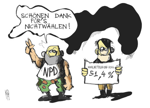 Cartoon: Wahlbeteiligung (medium) by Kostas Koufogiorgos tagged npd,partei,rechtsradikal,wahl,landtagswahl,wahlbeteiligung,mecklenburg,vorpommern,politik,verdrossenheit,karikatur,kostas,koufogiorgos,npd,partei,rechtsradikal,wahl,landtagswahl,wahlbeteiligung,mecklenburg vorpommern,mecklenburg,vorpommern