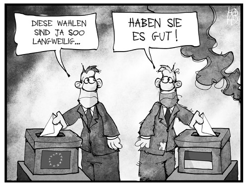 Cartoon: Wahlen in EU und Ukraine (medium) by Kostas Koufogiorgos tagged karikatur,koufogiorgos,illustration,cartoon,wahl,urne,wähler,europa,ukraine,eu,politik,demokratie,karikatur,koufogiorgos,illustration,cartoon,wahl,urne,wähler,europa,ukraine,eu,politik,demokratie