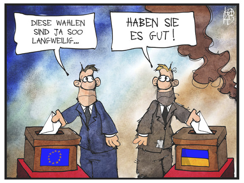 Cartoon: Wahlen in EU und Ukraine (medium) by Kostas Koufogiorgos tagged karikatur,koufogiorgos,illustration,cartoon,wahl,urne,wähler,europa,ukraine,eu,politik,demokratie,karikatur,koufogiorgos,illustration,cartoon,wahl,urne,wähler,europa,ukraine,eu,politik,demokratie