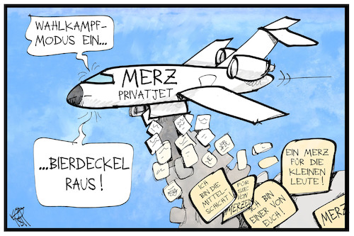 Cartoon: Wahlkampf mit Merz (medium) by Kostas Koufogiorgos tagged karikatur,koufogiorgos,illustration,cartoon,merz,wahlkampf,flugzeug,bierdeckel,cdu,vorsitz,bombardement,flyer,karikatur,koufogiorgos,illustration,cartoon,merz,wahlkampf,flugzeug,bierdeckel,cdu,vorsitz,bombardement,flyer