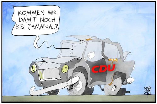 Cartoon: Wahlniederlage für die CDU (medium) by Kostas Koufogiorgos tagged karikatur,koufogiorgos,illustration,cartoon,cdu,jamaika,wahlergebnis,auto,koalition,schrott,karikatur,koufogiorgos,illustration,cartoon,cdu,jamaika,wahlergebnis,auto,koalition,schrott