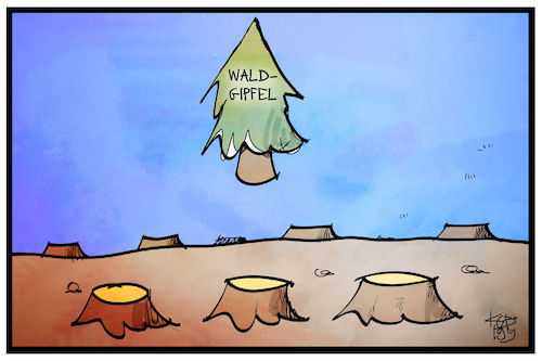 Cartoon: Waldgipfel (medium) by Kostas Koufogiorgos tagged karikatur,koufogiorgos,illustration,cartoon,waldgipfel,baum,abholzung,forst,umwelt,holz,karikatur,koufogiorgos,illustration,cartoon,waldgipfel,baum,abholzung,forst,umwelt,holz