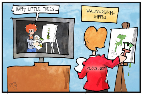 Cartoon: Waldkrisengipfel (medium) by Kostas Koufogiorgos tagged karikatur,koufogiorgos,illustration,cartoon,wald,krisengipfel,bob,ross,klöckner,malen,show,maler,künstler,gemälde,karikatur,koufogiorgos,illustration,cartoon,wald,krisengipfel,bob,ross,klöckner,malen,show,maler,künstler,gemälde