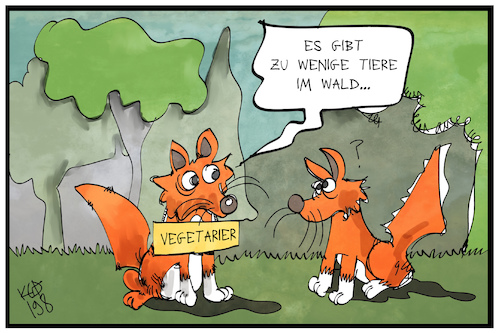 Cartoon: Waldtiere (medium) by Kostas Koufogiorgos tagged karikatur,koufogiorgos,illustration,cartoon,wald,tier,fuchs,wwf,studie,fauna,karikatur,koufogiorgos,illustration,cartoon,wald,tier,fuchs,wwf,studie,fauna