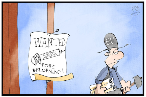 Cartoon: Wanted Impfstoff (medium) by Kostas Koufogiorgos tagged karikatur,koufogiorgos,illustration,cartoon,eu,wanted,impfstoff,corona,pandemie,covid19,virus,geberkonferenz,europäische,union,belohnung,geld,karikatur,koufogiorgos,illustration,cartoon,eu,wanted,impfstoff,corona,pandemie,covid19,virus,geberkonferenz,europäische,union,belohnung,geld