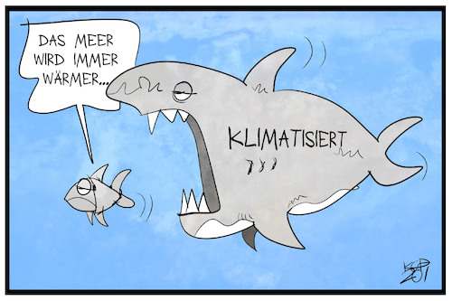 Cartoon: Warme Ozeane (medium) by Kostas Koufogiorgos tagged kartikatur,koufogiorgos,illustration,cartoon,ozean,erderwaermung,wasser,meer,fisch,klimaanlage,umwelt,kartikatur,koufogiorgos,illustration,cartoon,ozean,erderwaermung,wasser,meer,fisch,klimaanlage,umwelt