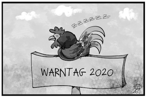 Cartoon: Warntag 2020 (medium) by Kostas Koufogiorgos tagged karikatur,koufogiorgos,illustration,cartoon,warntag,probealarm,hahn,krähen,katastrophenschutz,fehlalarm,schlafen,karikatur,koufogiorgos,illustration,cartoon,warntag,probealarm,hahn,krähen,katastrophenschutz,fehlalarm,schlafen