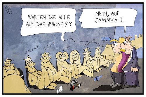 Cartoon: Warten auf Jamaika (medium) by Kostas Koufogiorgos tagged karikatur,koufogiorgos,illustration,cartoon,jamaika,iphone,warten,schlange,sondierung,politik,verhandlung,demokratie,karikatur,koufogiorgos,illustration,cartoon,jamaika,iphone,warten,schlange,sondierung,politik,verhandlung,demokratie