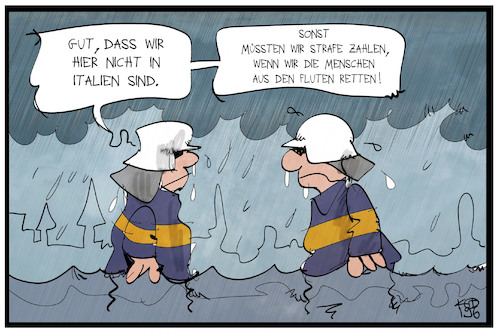 Cartoon: Wasserrettung (medium) by Kostas Koufogiorgos tagged karikatur,koufogiorgos,illustration,cartoon,italien,rettung,wasser,seenot,regen,ueberschwemmung,ueberflutung,karikatur,koufogiorgos,illustration,cartoon,italien,rettung,wasser,seenot,regen,ueberschwemmung,ueberflutung