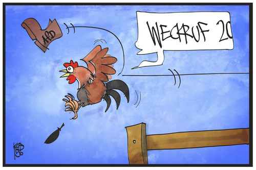 Cartoon: Weckruf 2015 (medium) by Kostas Koufogiorgos tagged karikatur,koufogiorgos,illustration,cartoon,afd,lucke,weckruf,hahn,krähen,ruhe,aufruf,partei,streit,politik,karikatur,koufogiorgos,illustration,cartoon,afd,lucke,weckruf,hahn,krähen,ruhe,aufruf,partei,streit,politik