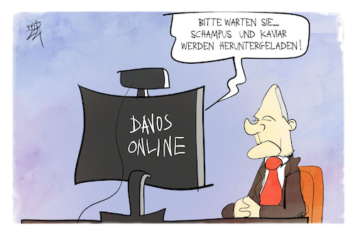 Cartoon: WEF Online (medium) by Kostas Koufogiorgos tagged karikatur,koufogiorgos,illustration,cartoon,wef,davos,scholz,zoom,online,video,digital,homeoffice,schampus,kaviar,luxus,wirtschaft,konferenz,karikatur,koufogiorgos,illustration,cartoon,wef,davos,scholz,zoom,online,video,digital,homeoffice,schampus,kaviar,luxus,wirtschaft,konferenz