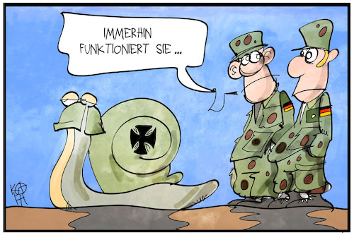 Cartoon: Wehrbericht (medium) by Kostas Koufogiorgos tagged karikatur,koufogiorgos,illustration,cartoon,wehrbericht,bundeswehr,soldat,schnecke,reformtempo,armee,militär,verteidigung,karikatur,koufogiorgos,illustration,cartoon,wehrbericht,bundeswehr,soldat,schnecke,reformtempo,armee,militär,verteidigung