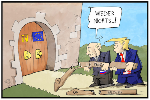 Cartoon: Wehrhaftes Europa (medium) by Kostas Koufogiorgos tagged karikatur,koufogiorgos,illustration,cartoon,europa,eu,trump,putin,wilders,le,pen,rammbock,festung,scheitern,karikatur,koufogiorgos,illustration,cartoon,europa,eu,trump,putin,wilders,le,pen,rammbock,festung,scheitern